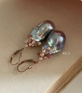 Silver Baroque Pearls Pink & Ivory Gems 14kRGF Earrings