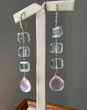 Load image into Gallery viewer, Green Amethyst, Rose Quartz Dangle 14kRGF Earrings