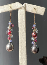 Load image into Gallery viewer, Tahitian Pearls, Garnet, Tanzanite 14kGF Earrings