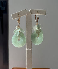 Load image into Gallery viewer, Large Apple Green Type A Jade Donuts &amp; Prehnite 14kGF Earrings