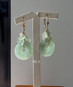 Large Apple Green Type A Jade Donuts & Prehnite 14kGF Earrings