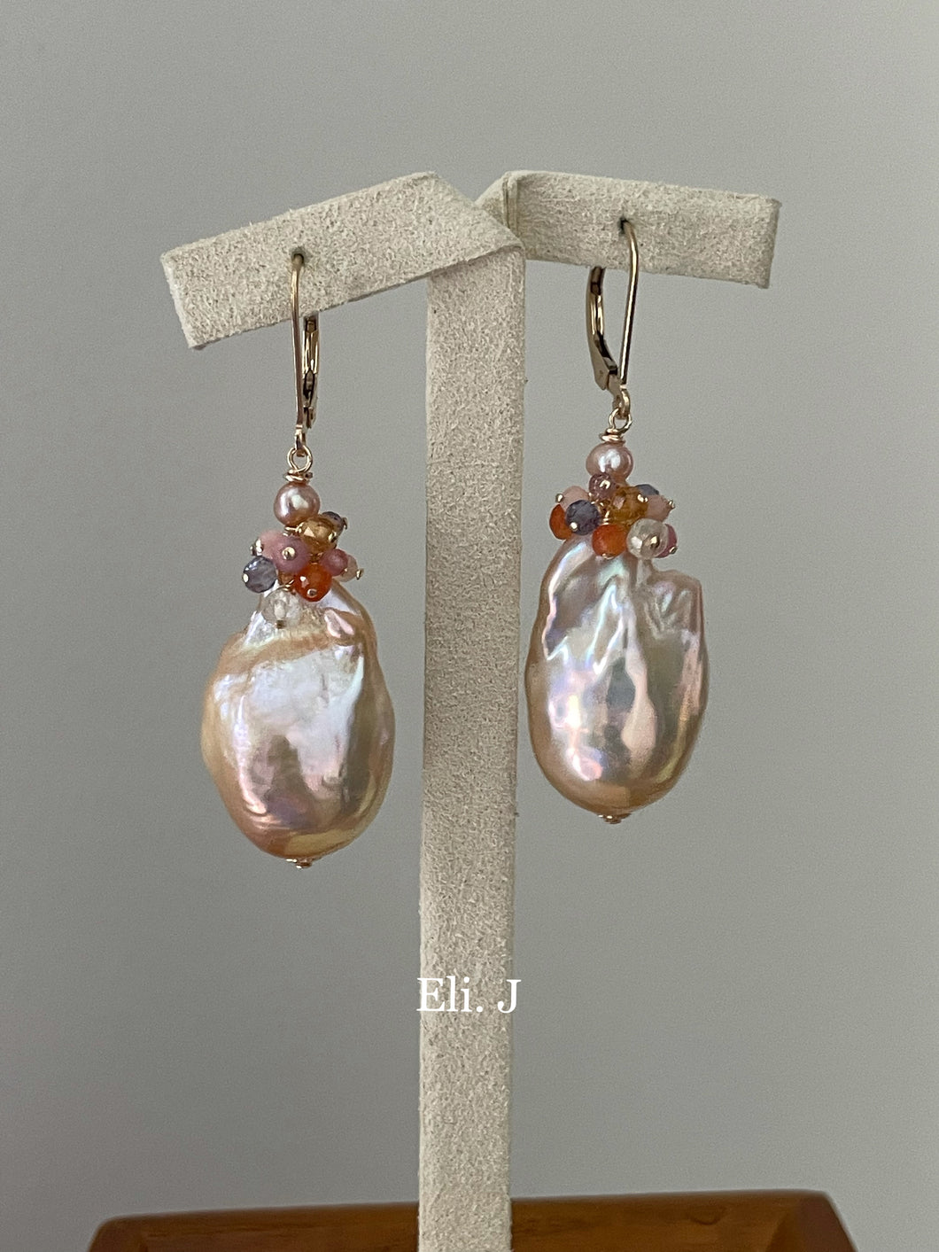 Peach AAA Baroque Pearls & Colorful Gems 14kGF Earrings