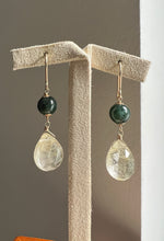 Load image into Gallery viewer, Golden Rutile, Dark Green Jade 14kGF Earrings