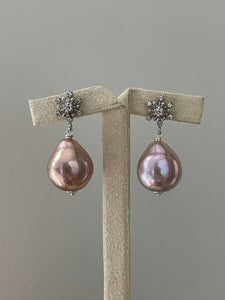 Rare Large Rainbow Pink Edison Pearls on Snowflake Studs