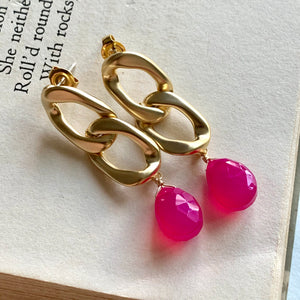 Hot Pink Chalcedony on Gold Links