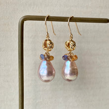 Load image into Gallery viewer, Soft Pink Rainbow AAA Edison Pearls &amp; Andalusite, Tanzanite Gems Knots 14kGF