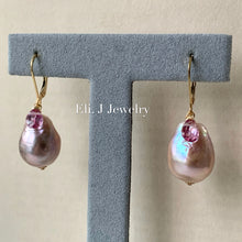 Load image into Gallery viewer, Pink- Rainbow Large Edison Pearls, Pink Topaz 14kGF Earrings