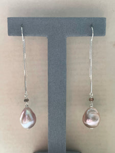 Large Pink Edison Pearls, Andalusite 925 Silver Threaders