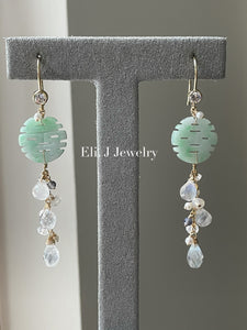 Eli. J Exclusive: 喜喜 Mint Green Jade, Rainbow Moonstone Earrings