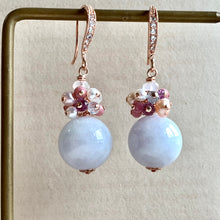 Load image into Gallery viewer, Large Type A Lavender Jade Balls &amp; Pink Gems Rose Gold Earrings