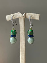 Load image into Gallery viewer, Mint Green &amp; Tulip Cloisonne Silver Earrings
