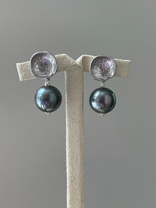 Dark Blue Freshwater Pearls on Rhodium Plated Studs