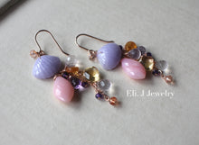 Load image into Gallery viewer, Eli. J Exclusive: Lavender Jade Shells, Pink &amp; Orange Gemstones 14kRGF Earrings