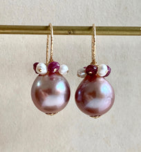 Load image into Gallery viewer, Lilac-Pink Pearls Ruby 14k Gold Filled Earrings