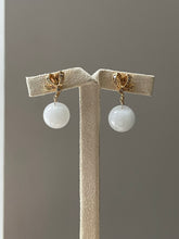 Load image into Gallery viewer, Jade Apples #7: Snow White Jade &amp; Gold Ribbon Studs