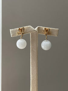 Jade Apples #7: Snow White Jade & Gold Ribbon Studs
