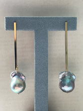 Load image into Gallery viewer, Silver Baroque Pearls on Long Goldplated Bars 14kGF