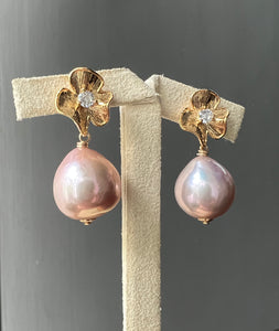 Pink Edison Pearls Flower Earrings