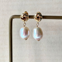 Load image into Gallery viewer, White Freshwater Pearls on Knot Studs