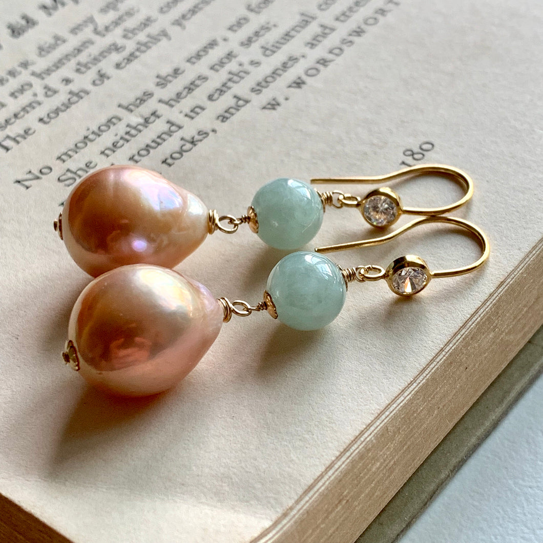 Type A Apple Green Jade & Peach Edison Pearls