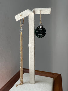 Exclusive Deep Green 喜喜, Diamond Drops, Gemstone Tassel 14kGF Earrings