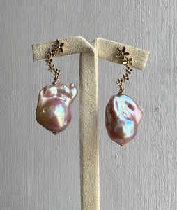 Purple Pink Baroque Pearls Floral Cascade Studs