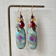 Load image into Gallery viewer, Red Northern Lights- Ruby Fuchsite, Ruby, Kyanite &amp; Gems 14kGF Earrings