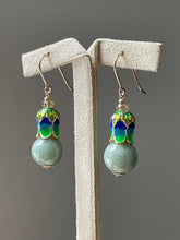 Load image into Gallery viewer, Mint Green Jade &amp; Gold Tulip Cloisonne 14kGF Earrings