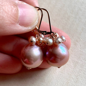 Bronze-Pink Edison Pearls & Blush Peach Baby Pearls on 14kRGF