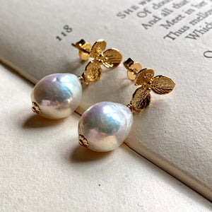 White Edison Pearls on Gold Plated Flowers