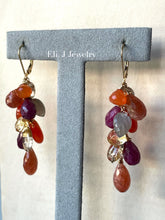 Load image into Gallery viewer, Autumn 2: Ruby, Sunstone, Carnelian, 14kGF Earrings