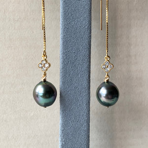 Peacock AAA Tahitian pearls & Clover, 14KGF threaders