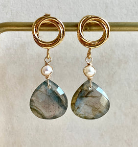 Labradorite & Pearl Gold Earrings