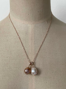 Two Pearls: Copper Edison & Ivory Pearl Necklace 14kRGF