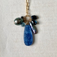 Load image into Gallery viewer, AA Tahitian Pearl, Kyanite, Black Opal, London Blue Topaz 14kGF Necklace