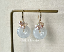Load image into Gallery viewer, White Type A Jade Donuts, Opal, Pink Pearls 14kGF Earrings