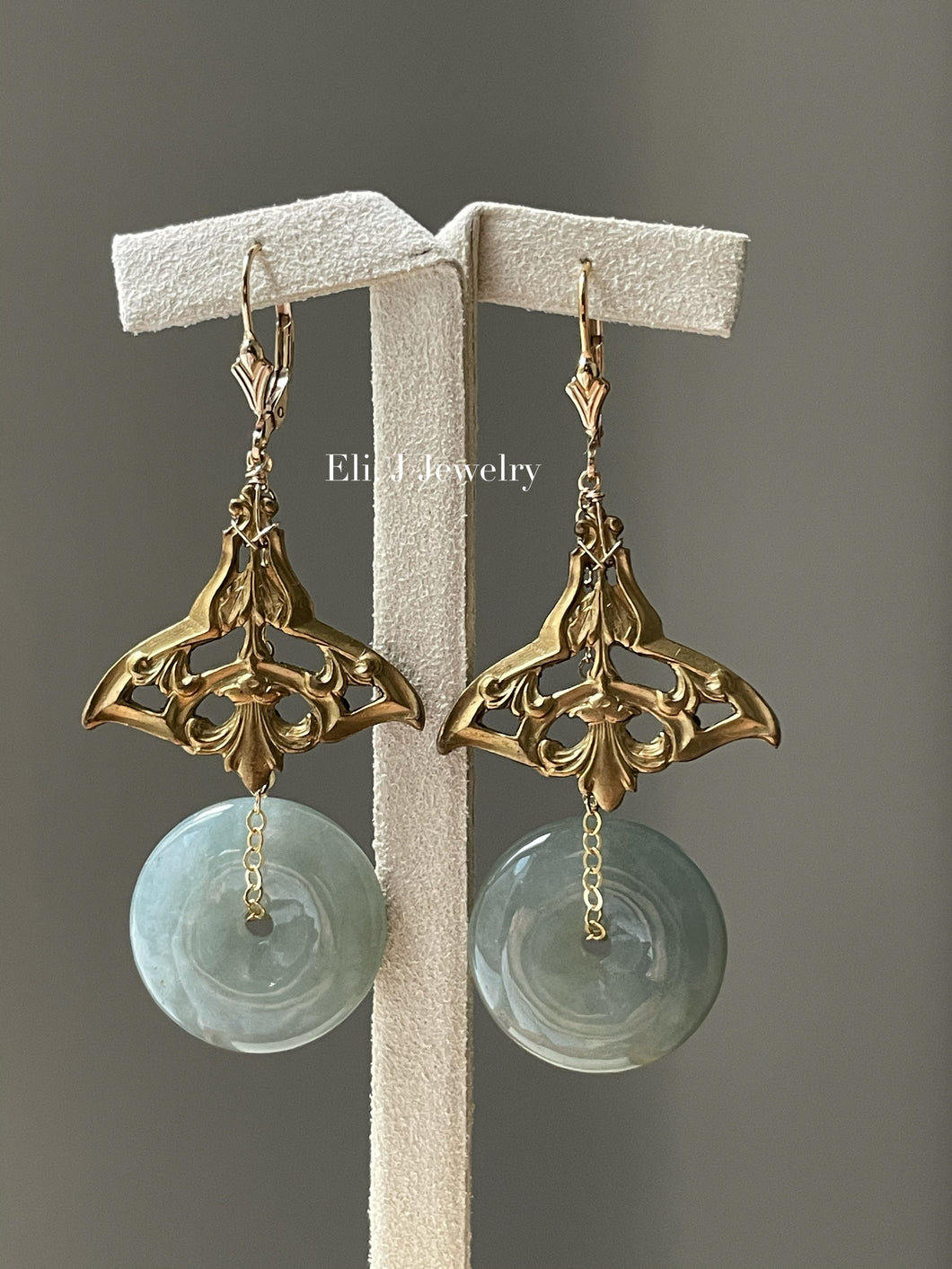 Art Nouveau Inspired Olive Green Jade Earrings