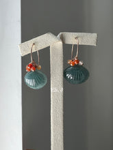Load image into Gallery viewer, Exclusive Deep Bluish-Green Jade Shells &amp; Fire Opal 14kRGF Earrings