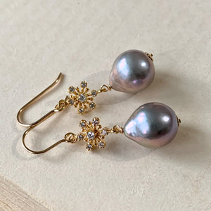 Silver Baroque Pearls Snowflake 14kGF Earrings