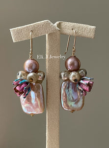 The Grand Dame: Pink Keshi Pearls, Vtg Baroque Pearls, Vtg Flowers Earrings