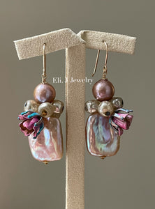The Grand Dame: Pink Keshi Pearls, Vtg Baroque Pearls, Vtg Flowers Earrings