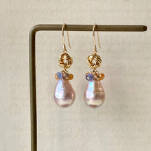 Load image into Gallery viewer, Soft Pink Rainbow AAA Edison Pearls &amp; Andalusite, Tanzanite Gems Knots 14kGF