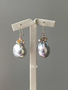Rainbow-Gold Silver Baroque Pearls & Gems 14kGF Earrings