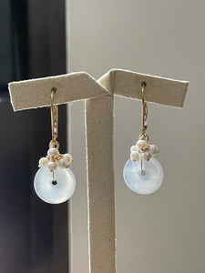 Petite Icy Jade Donuts, Pearls & Detachable Chain 14kGF Earrings
