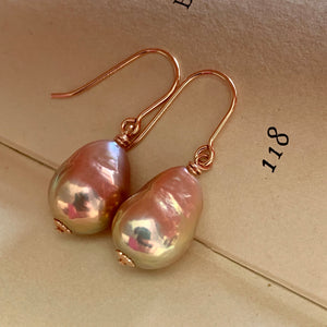 Peach-Pink Metallic Gold Lustre Pearls on 14k Rose Gold Filled