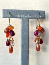 Load image into Gallery viewer, Autumn 2: Ruby, Sunstone, Carnelian, 14kGF Earrings