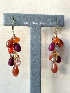 Autumn 2: Ruby, Sunstone, Carnelian, 14kGF Earrings