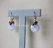 Load image into Gallery viewer, Bluish Lavender Type A Jade Donuts, Pink Amethyst, Ruby 14kGF Earrings