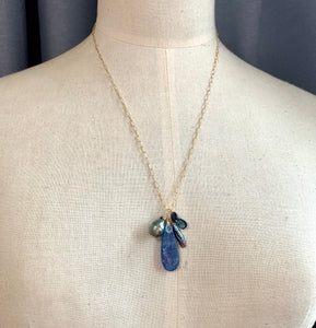 AA Tahitian Pearl, Kyanite, Black Opal, London Blue Topaz 14kGF Necklace