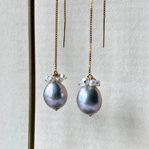 Silver Baroque Pearls, Gems 14kGF Threaders